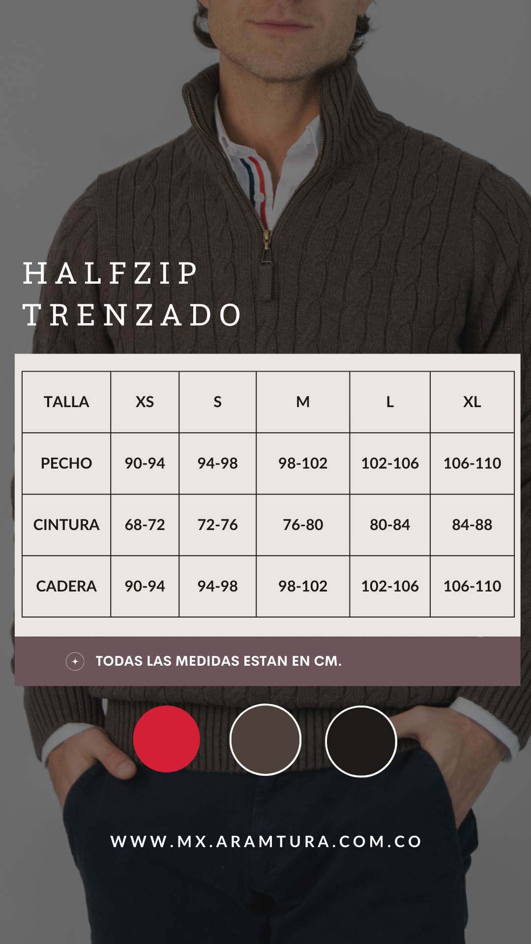 Suéter Halfzip Trenzado Premium Café jaspe