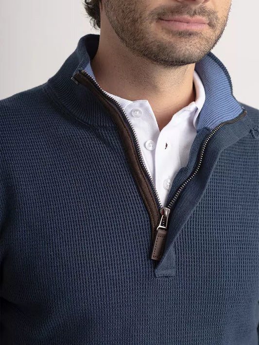 Suéter Halfzip Textured Hombre Azul Oscuro