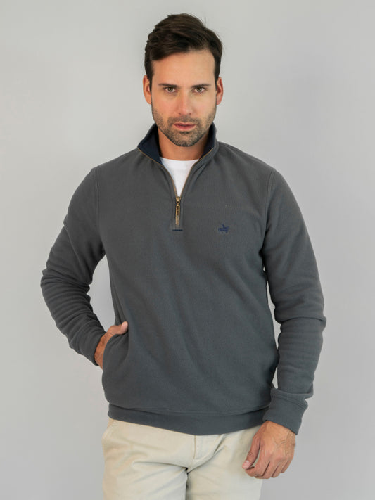 Suéter Halfzip Fleece Hombre Gris