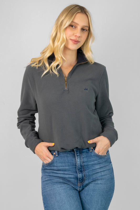 Suéter Halfzip Fleece Mujer Gris