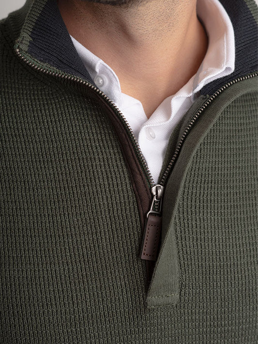 Suéter Halfzip Textured Hombre Verde