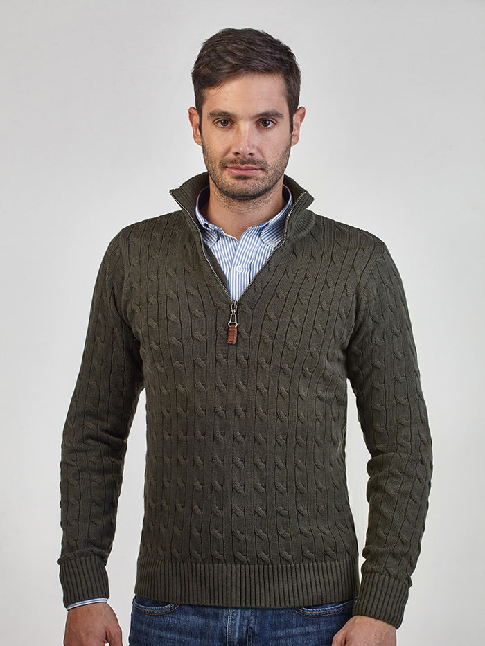 Suéter Halfzip Trenzado Verde-armatura