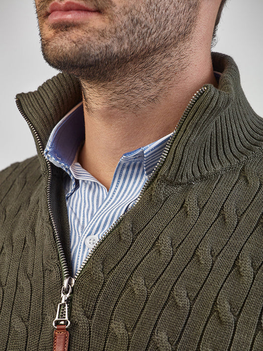 Suéter Halfzip Trenzado Verde-armatura