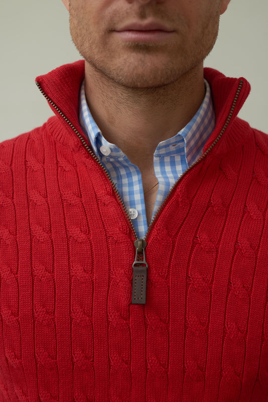 Suéter Halfzip Trenzado Hombre Rojo